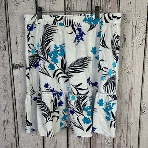 Liz Claiborne‎ Women’s XL White Palms Skirt Knee Length Elastic Waist A-Line
